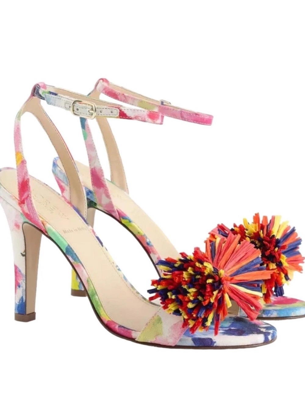 NWT J Crew Collection Raffia Bow Strappy Sandals Rainbow Multi Sz 5.5